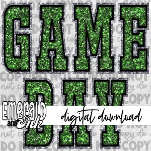 Game Day Glitter Green Graphic Digital Download PNG SVG Sublimation Screen Print Design Tshirt Sports Football