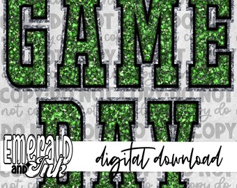 Game Day Glitter Green Graphic: Football Design (Digital Download)