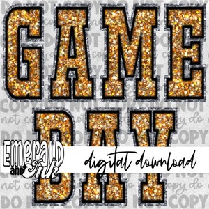 Game Day Glitter Gold Graphic Digital Download PNG SVG Sublimation Screen Print Design Tshirt Sports Football