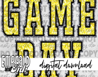Game Day Glitter Yellow Graphic Digital Download PNG SVG Sublimation Screen Print Design Tshirt Sports Football