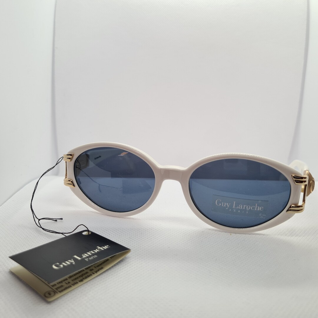 Lunettes De Soleil Guy Laroche Paris - Monture Noir Et Or, Verres Gris - Style Rectangulaire - Occasion