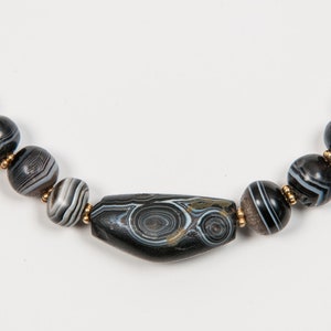 Ancient Bow Shaped Agate Bead with Round Agates and Vermeil Spacers