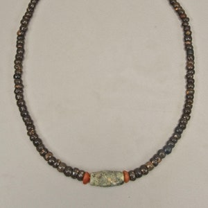 Ancient Black Agate Beads From the Western Sahara with Greenstone Centerbead