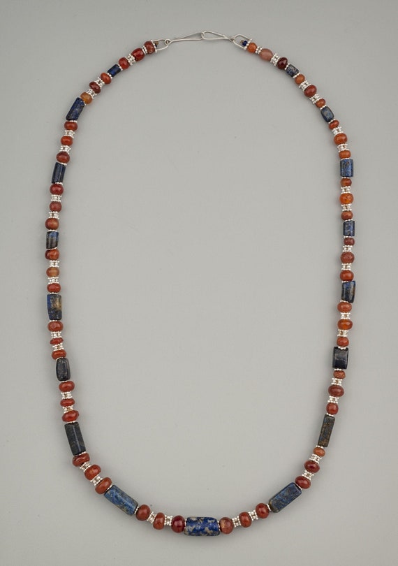Tibetan Lapis with Ancient Carnelian Beads and Si… - image 1