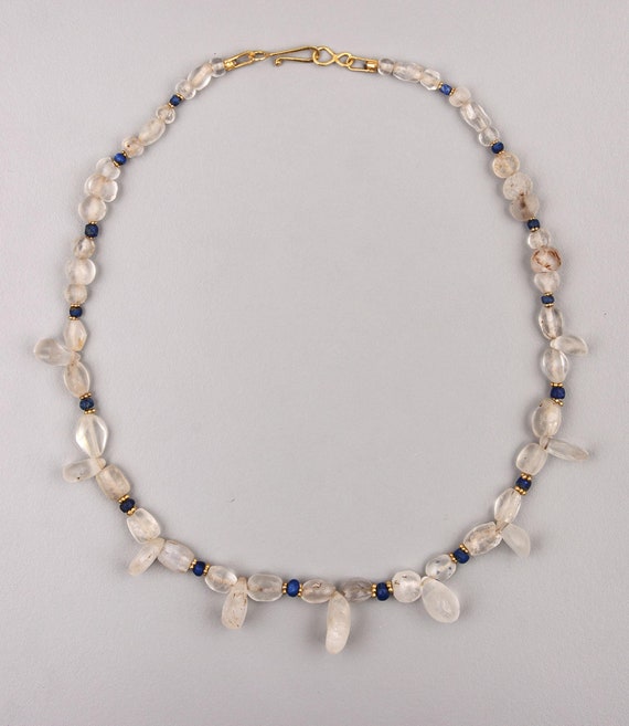 Ancient Quartz Crystal Bead Necklace with Lapis La