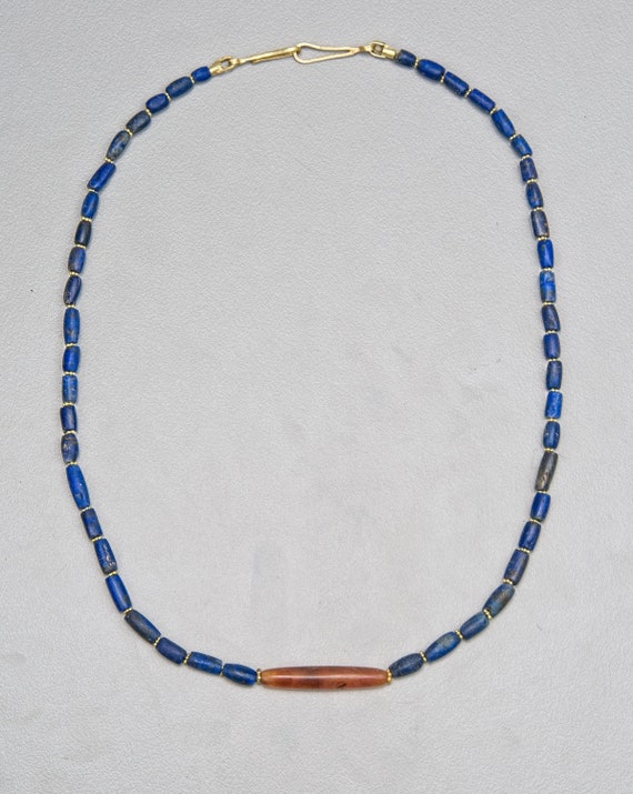 Ancient Lapis Beads with Barrel Shaped Carnelian C