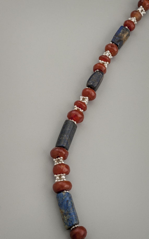Tibetan Lapis with Ancient Carnelian Beads and Si… - image 2