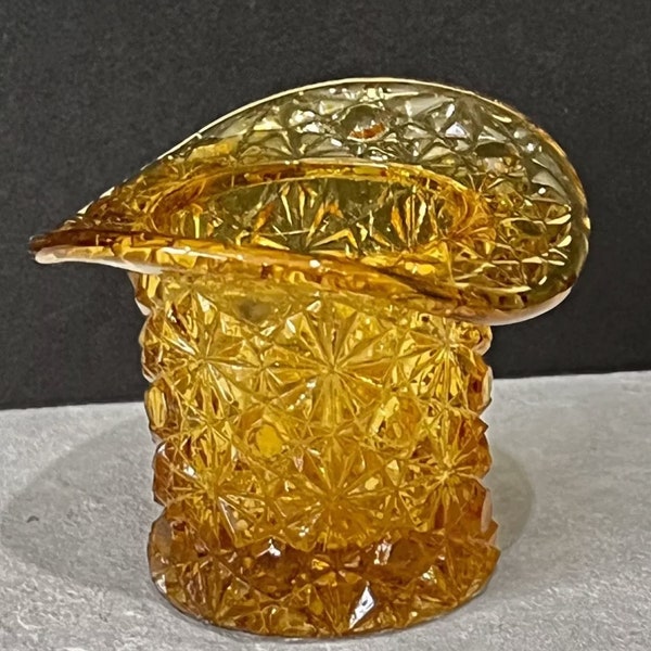 Vintage Fenton Amber Glass Daisy & Buttons Cut Top Hat Trinket Toothpick Holder