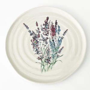 Pretty White Opificio Etico Ceramic Plate With Lavender Flowers 9-3/8” Italian Art Cottage Decor.