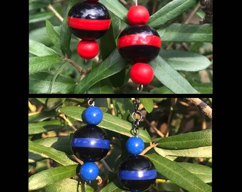 Thin Red Line Earrings, Thin Blue Line Earrings, Thin Red Line Jewelry, Thin Blue Line Jewelry, Fire Department Earrings, Police Earrings