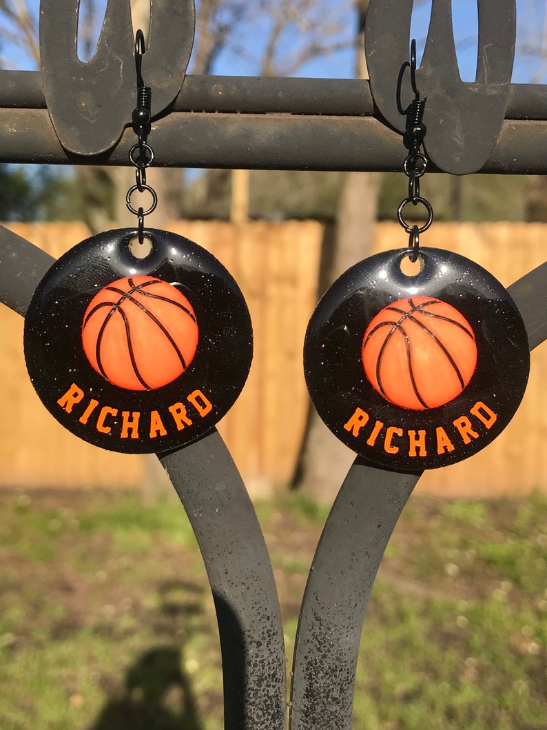 Basketball Earrings with Childs Name Customized Basketball Earrings Basketball Earrings Personalized Personalized Basketball Earrings