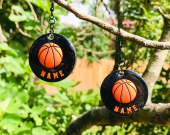 Customized Basketball Earrings, Personalized Basketball Earrings, Basketball Earrings Personalized, Basketball Earrings with Childs Name