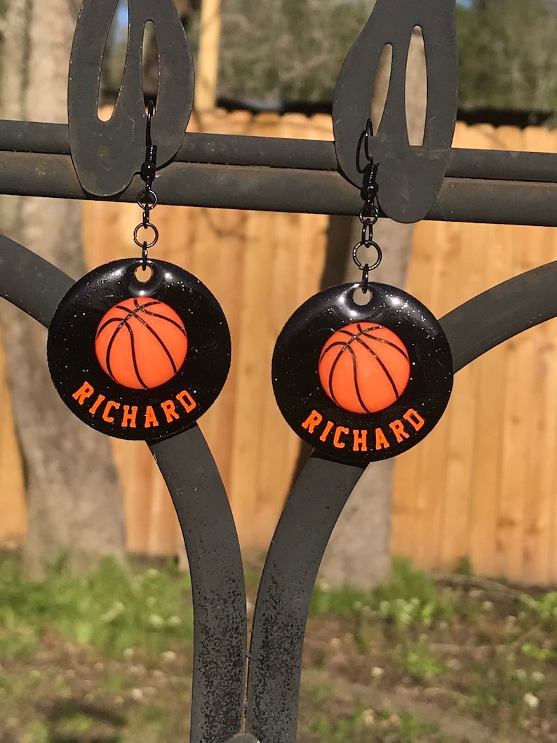 Basketball Earrings with Childs Name Customized Basketball Earrings Basketball Earrings Personalized Personalized Basketball Earrings