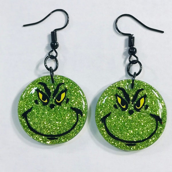 Grinch Earrings, Grinch Glitter Earrings, Grinch Gifts, Grinch Decor, Grinch Christmas decorations, Grinch decorations, Grinch Jewelry