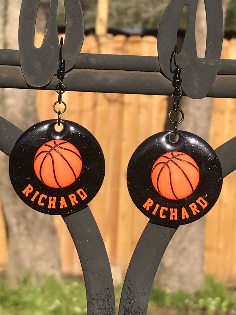 Basketball Earrings with Childs Name Customized Basketball Earrings Basketball Earrings Personalized Personalized Basketball Earrings
