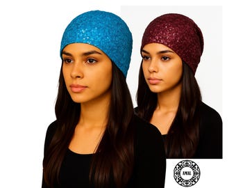 AMAL Muslim. Sequin Beanie with Cotton Lining, Open Back | Under Hijab or Scarf | USA