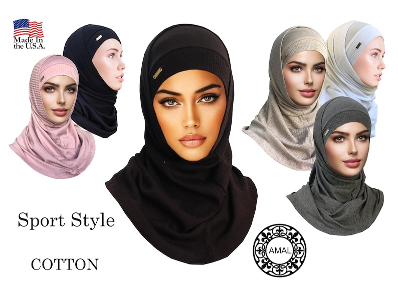 May include: Five different colored cotton sport style head coverings. The head coverings are made of a soft, stretchy fabric and are designed to be worn comfortably during exercise or other activities. The head coverings are available in black, gray, pink, beige, and light blue.