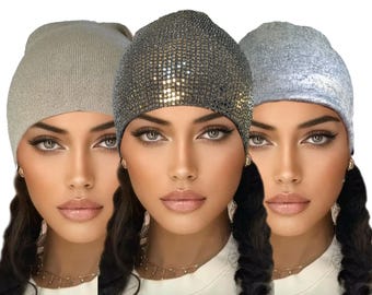 AMAL Muslim Gold, Silver Cap For Women With Cotton Lining, Under Scarf, Polyester. Islamic Hijab, USA, Model C14