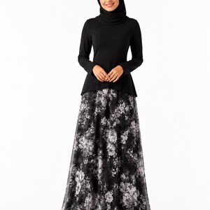 AMAL, Chiffon Maxi Skirt with Full Lining, Semi Circle Flared Long Skirt, Elastic Waist Modest Skirt, Floral Print Skirt for Women M- 113. image 4
