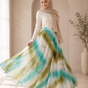 AMAL, Chiffon Maxi Skirt with Full Lining, Semi Circle Flared Long Skirt, Elastic Waist Modest Skirt, Floral Print Skirt for Women M- 113. image 17