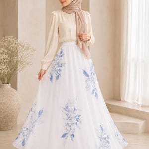 AMAL, Chiffon Maxi Skirt with Full Lining, Semi Circle Flared Long Skirt, Elastic Waist Modest Skirt, Floral Print Skirt for Women M- 113. image 15