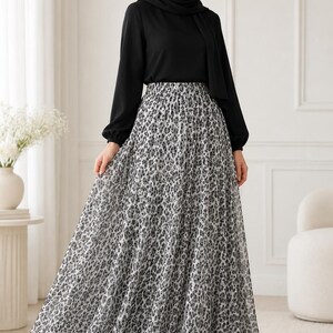AMAL, Chiffon Maxi Skirt with Full Lining, Semi Circle Flared Long Skirt, Elastic Waist Modest Skirt, Floral Print Skirt for Women M- 113. image 13