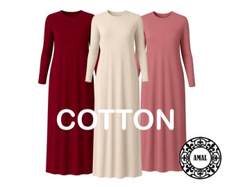 AMAL COTTON Knit Slip Dress for Women | Maxi Underdress | Soft Breathable Layering Piece | Basic Outfit | Long Undergarment USA