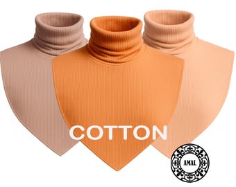 Ribbed Cotton Turtleneck Dickey for Women, Soft Stretch Neck Warmer, Mock Neck Bib, Layering Collar, Handmade Winter Accessory