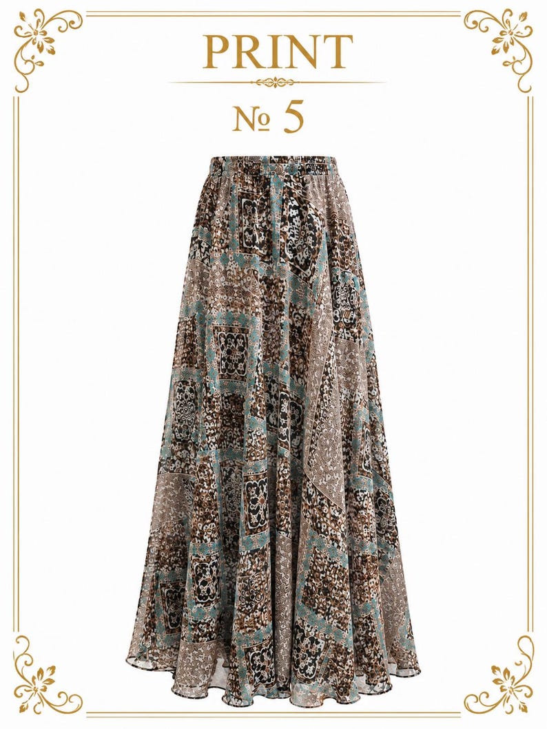 AMAL, Chiffon Maxi Skirt with Full Lining, Semi Circle Flared Long Skirt, Elastic Waist Modest Skirt, Floral Print Skirt for Women M- 113. PRINT #5