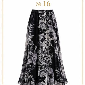 AMAL, Chiffon Maxi Skirt with Full Lining, Semi Circle Flared Long Skirt, Elastic Waist Modest Skirt, Floral Print Skirt for Women M- 113. PRINT #16