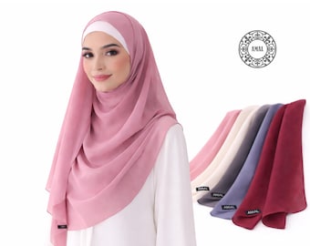 AMAL Muslim. Chiffon Hijab Scarf 180x75 cm | Rolled Hem | Lightweight Sheer Shawl | Matching Chiffon Dress Colors | AMAL. USA