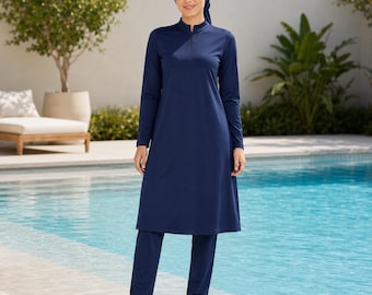 Conjunto de traje de baño modesto para mujer, túnica burkini de manga larga y pantalón, traje de baño musulmán, traje de baño de cobertura total, tejido elástico para trajes de baño, M-124