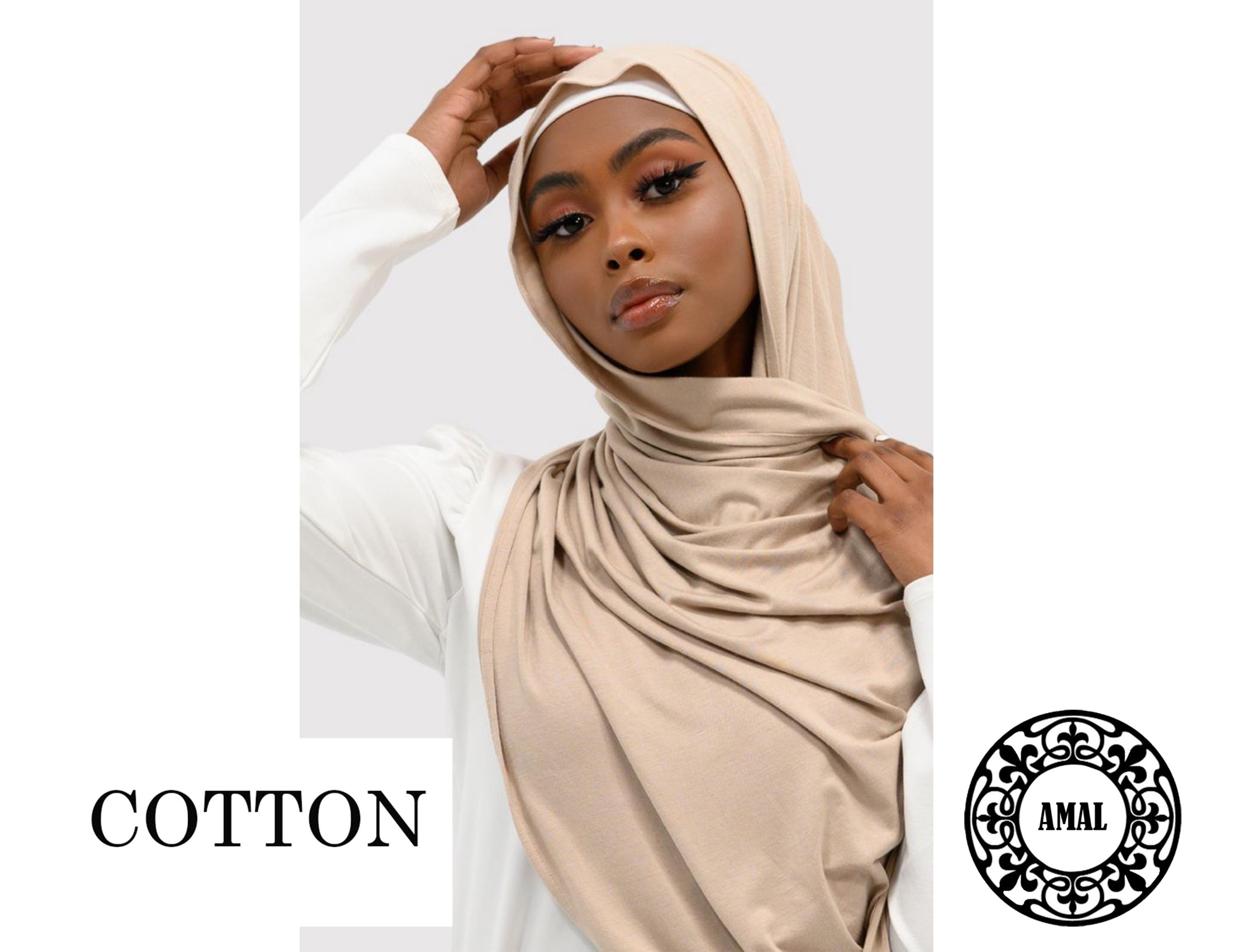 AMAL Muslim, COTTON Knit Scarf 57''/28'' (144cm/ 71cm), Headscarf Islam Amira, USA
