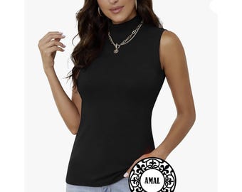 AMAL Sleeveless COTTON Turtleneck Top. USA.