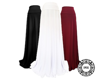 AMAL MUSLIM. Langer Basic-Maxi-Strickrock für Damen mit breitem Gürtel. USA. Modell 112