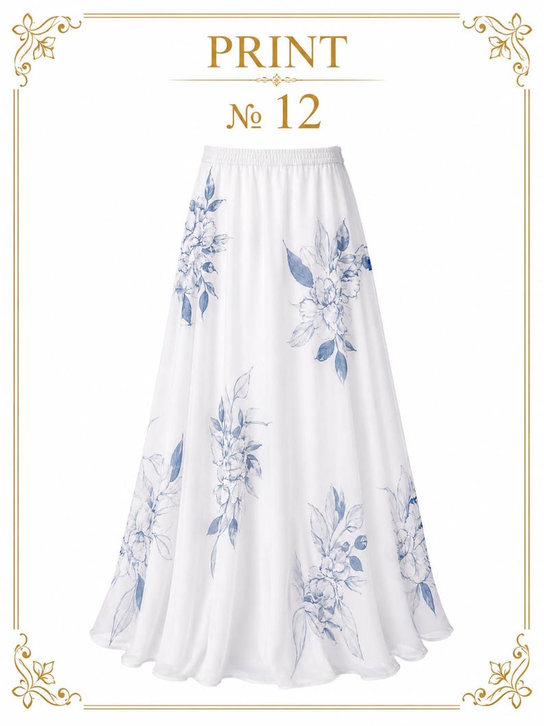 AMAL, Chiffon Maxi Skirt with Full Lining, Semi Circle Flared Long Skirt, Elastic Waist Modest Skirt, Floral Print Skirt for Women M- 113. PRINT #12