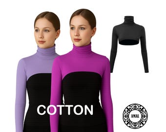 AMAL Muslim, COTTON Bolero, Top with High Neck, Long Sleeve Layering Shrug, Modest Muslim Cover-Up, USA