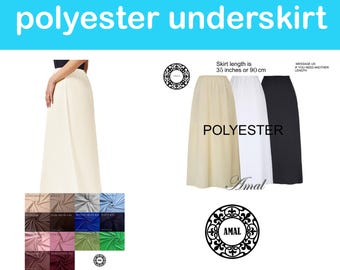 AMAL Muslim. Long Polyester Underskirt with Thin Elastic Waistband, Custom Order Available, Long 36in (91cm), USA