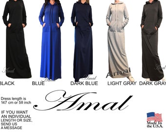 AMAL MUSLIM. Long Sport Women's Dress. xs-4xl. Cotton. Islamic Hijab. USA. Model 24.