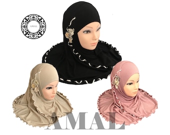 AMAL Children Girls Kid Muslim Islamic Scarf For 2-12 Year Old Cotton USA. Model H2.