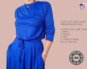 AMAL Muslim, Basic Solid Color Dress with Straight Skirt, Islamic Hijab. USA. Model-120.
