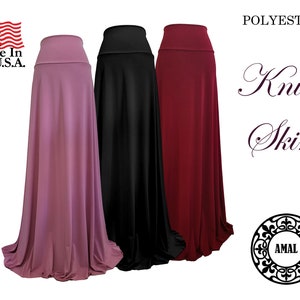 AMAL MUSLIM. Women's Basic Long Maxi Knit Skirt With Wide Belt. USA. Model 112