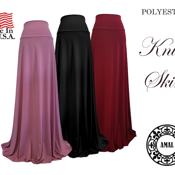 AMAL MUSLIM. Women's Basic Long Maxi Knit Skirt With Wide Belt. USA. Model 112