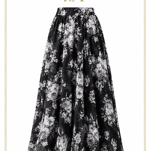 AMAL, Chiffon Maxi Skirt with Full Lining, Semi Circle Flared Long Skirt, Elastic Waist Modest Skirt, Floral Print Skirt for Women M- 113. PRINT #1