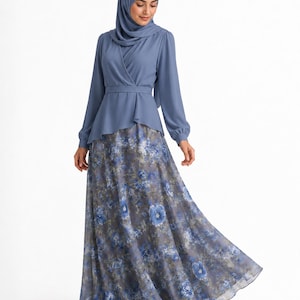 AMAL, Chiffon Maxi Skirt with Full Lining, Semi Circle Flared Long Skirt, Elastic Waist Modest Skirt, Floral Print Skirt for Women M- 113. image 6