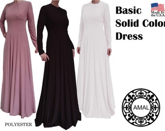 AMAL Basic effen kleur jurk xs-4xl. Islamitische hijaab. VERENIGDE STATEN VAN AMERIKA. Model 109.