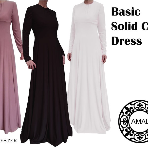 AMAL Basic Solid Color Dress xs-4xl. Islamic Hijab. USA. Model 109.