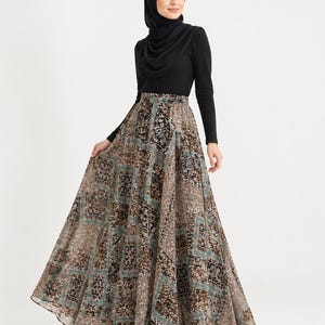 AMAL, Chiffon Maxi Skirt with Full Lining, Semi Circle Flared Long Skirt, Elastic Waist Modest Skirt, Floral Print Skirt for Women M- 113. image 9