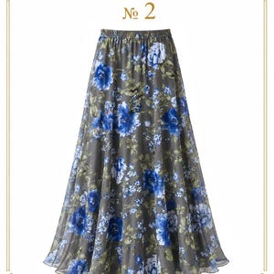 AMAL, Chiffon Maxi Skirt with Full Lining, Semi Circle Flared Long Skirt, Elastic Waist Modest Skirt, Floral Print Skirt for Women M- 113. PRINT #2