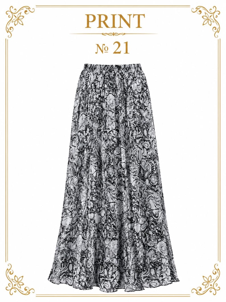 AMAL, Chiffon Maxi Skirt with Full Lining, Semi Circle Flared Long Skirt, Elastic Waist Modest Skirt, Floral Print Skirt for Women M- 113. PRINT #21